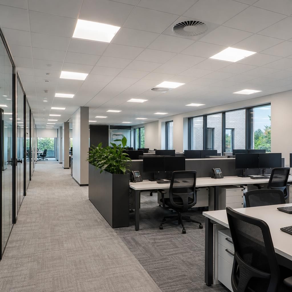 Commercial LED lighting installation in an office or retail space