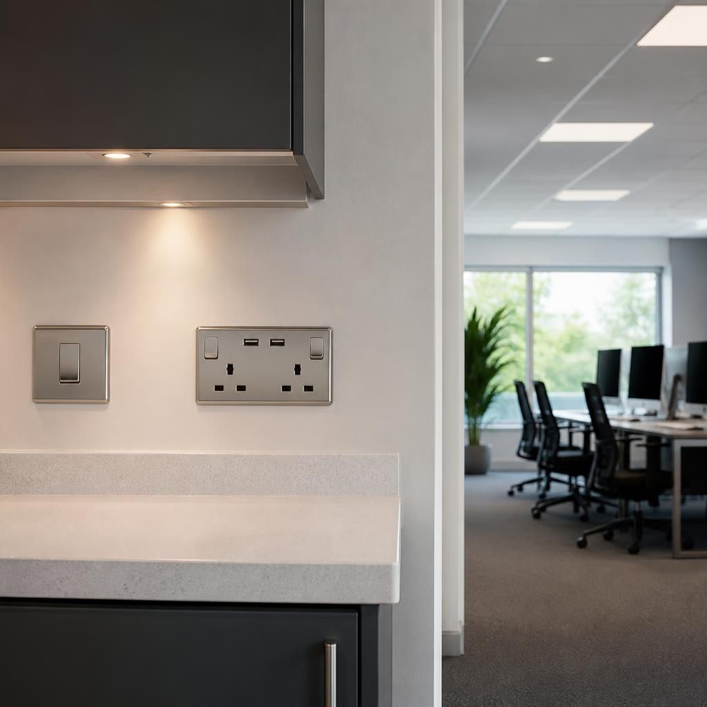 Completed commercial and domestic electrical fittings installed neatly