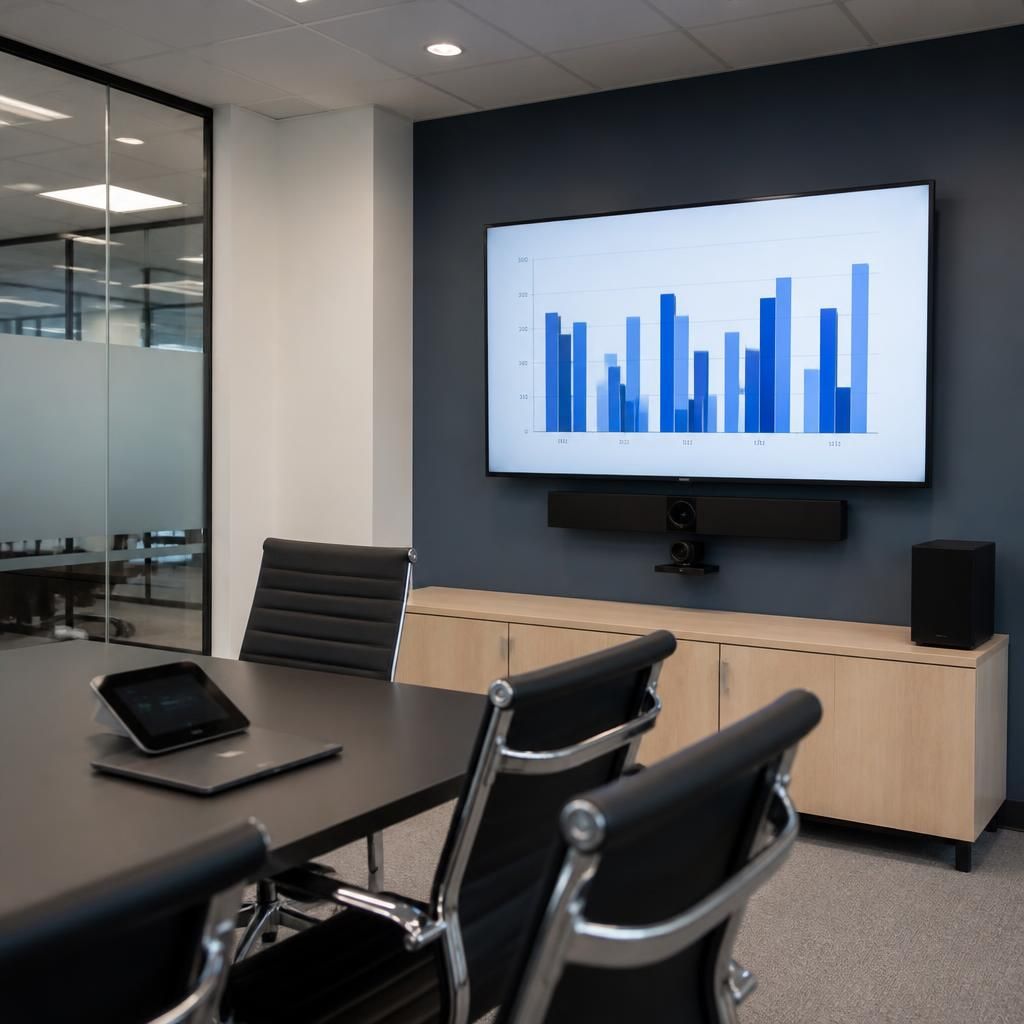 Commercial display and audio equipment installed in a business premises