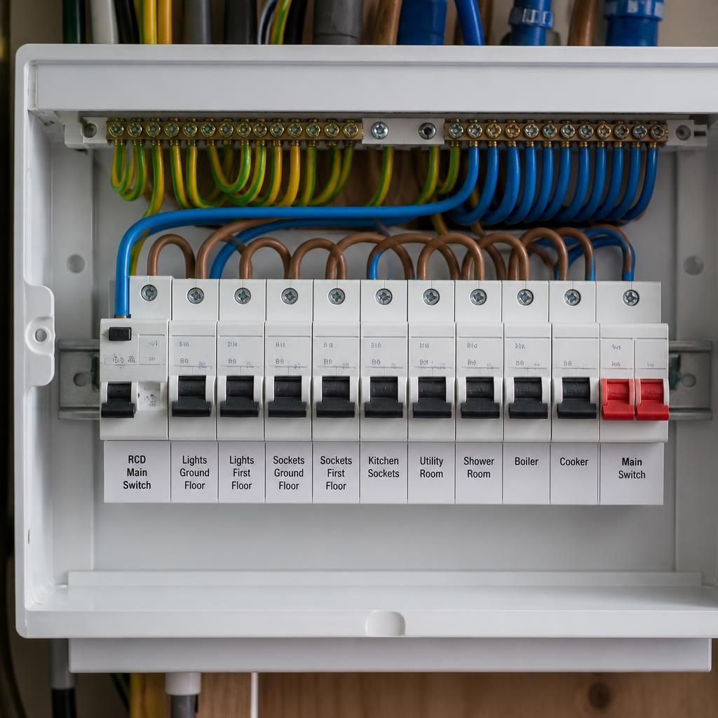 New consumer unit with labelled circuit switches