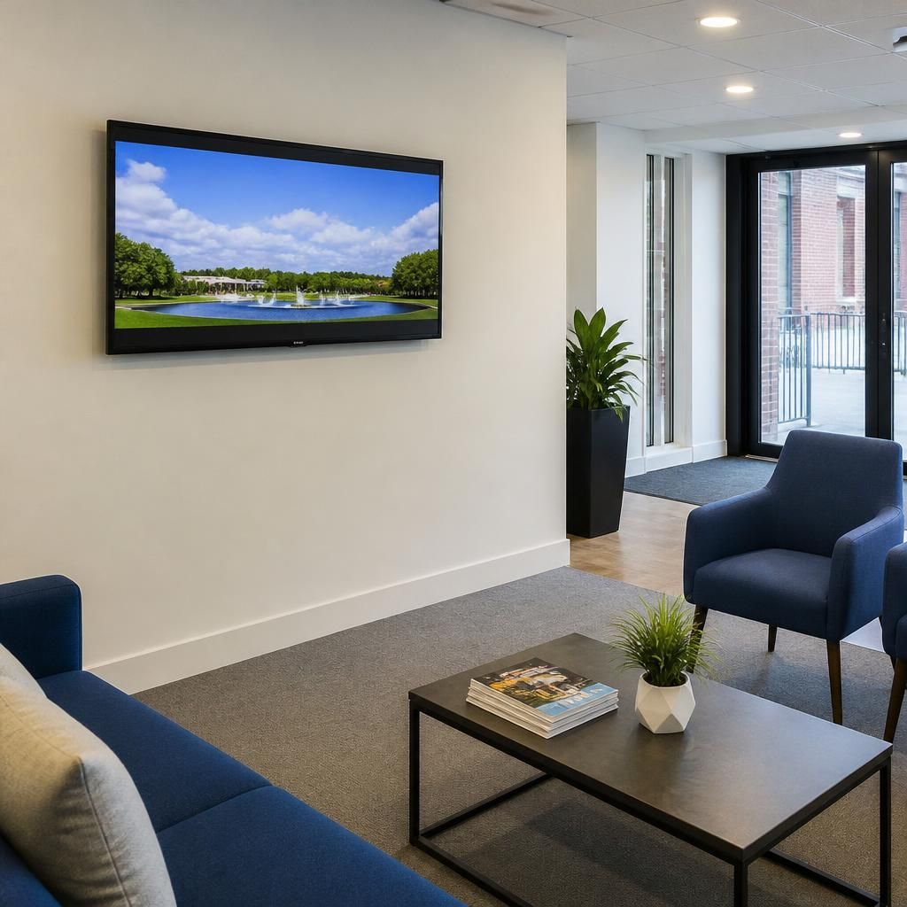 Television display fitted in a commercial reception area
