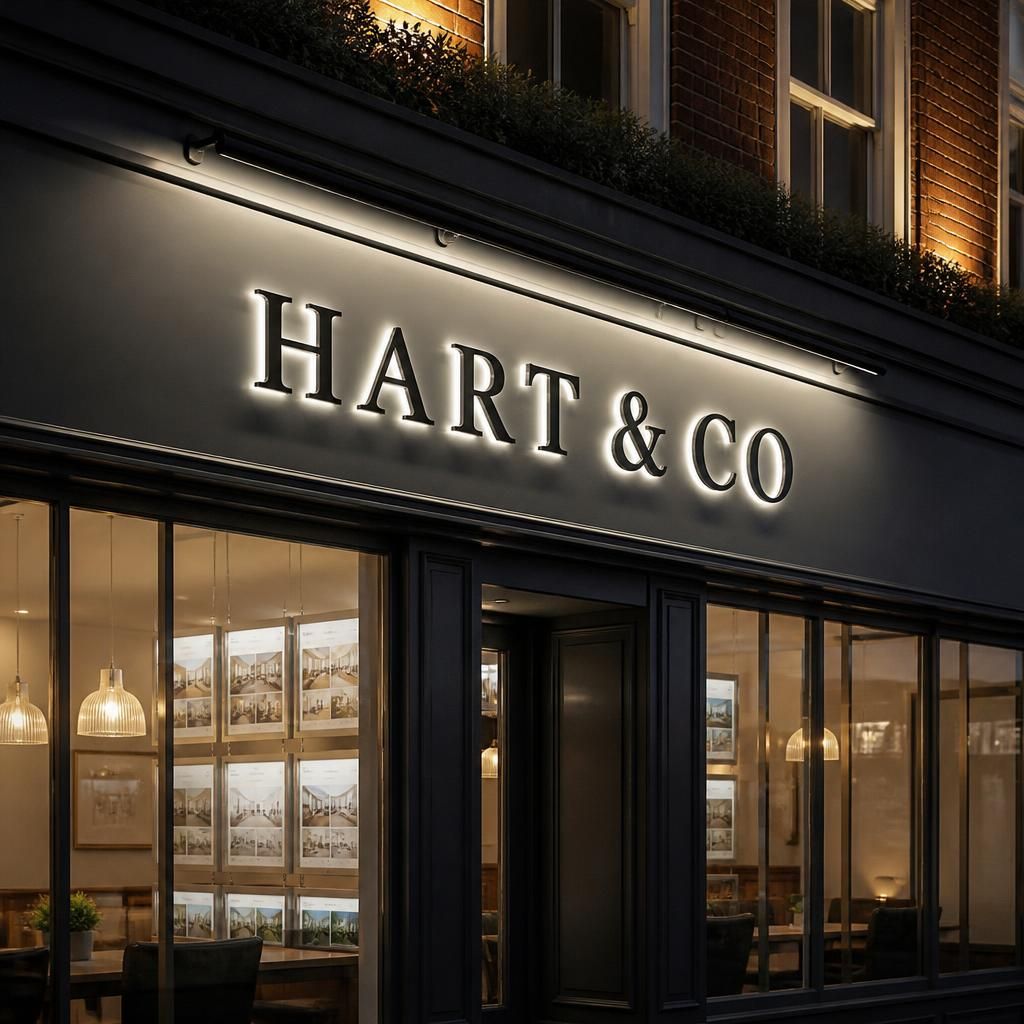 Evenly lit individual letters on a commercial building frontage
