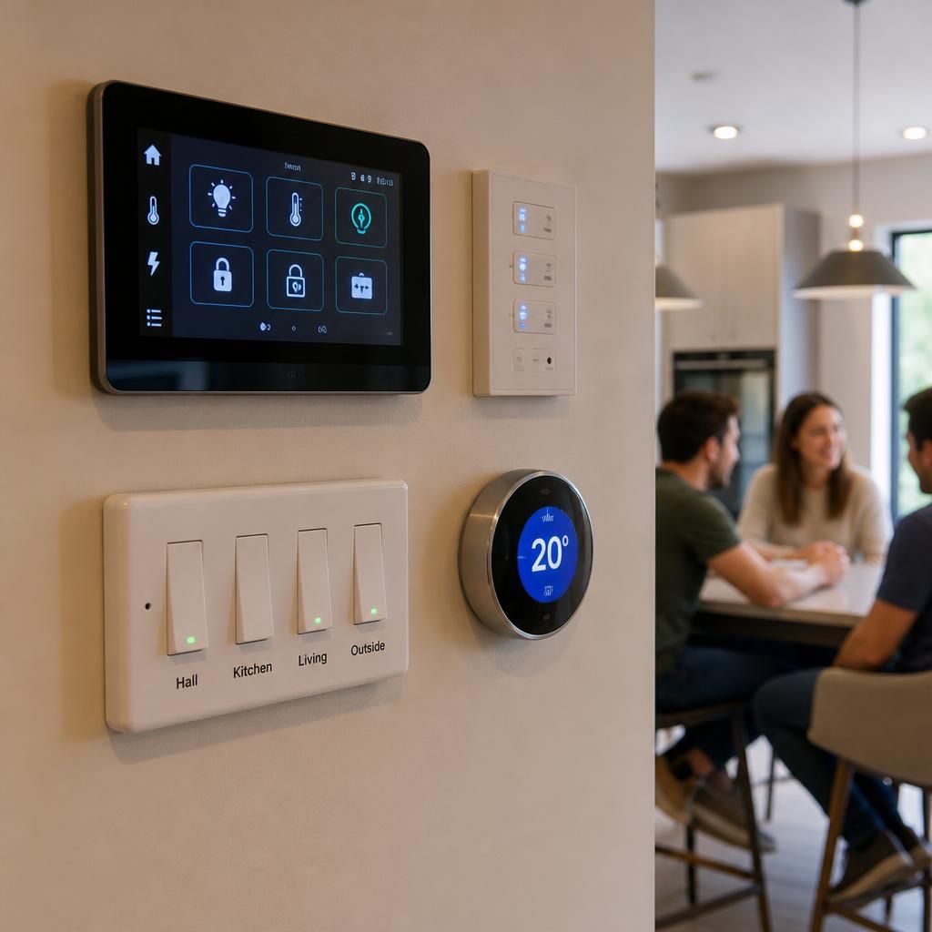 Clearly labelled smart electrical controls in a shared property