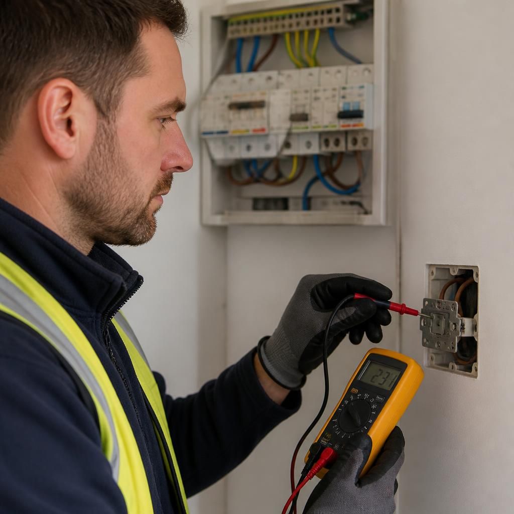 Electrician testing a lighting circuit at a wall switch