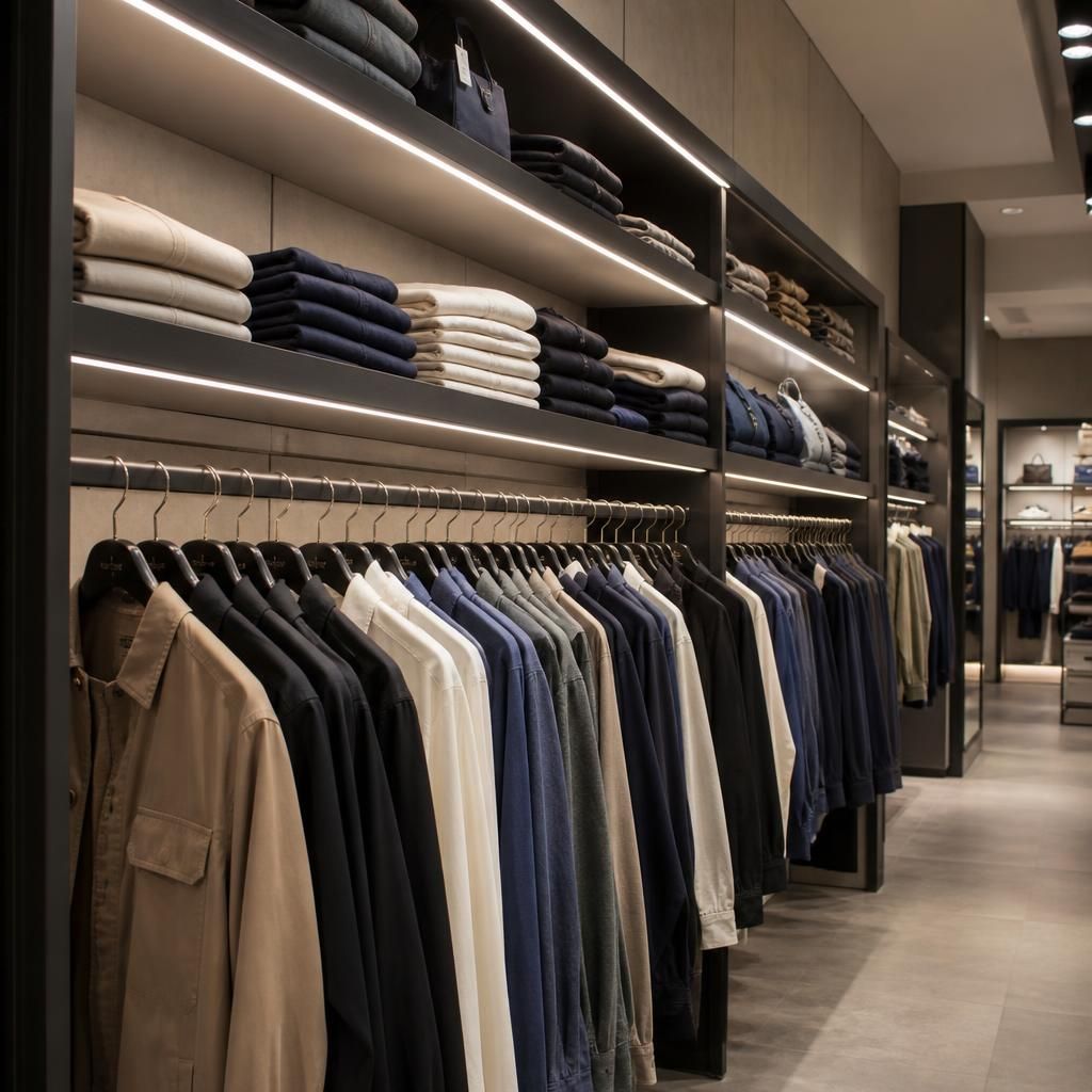 Commercial LED strip lighting installed along a retail display