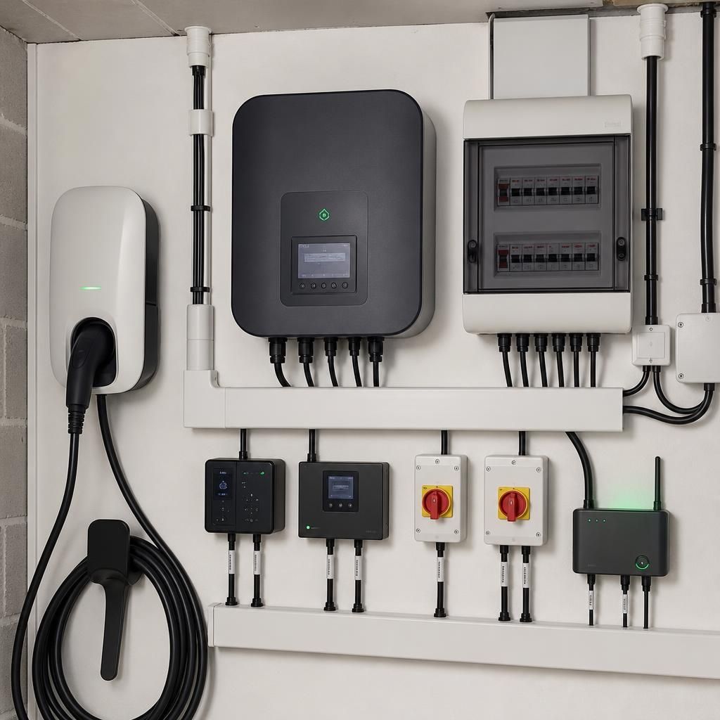 Neatly arranged smart-home electrical equipment and labelled connections