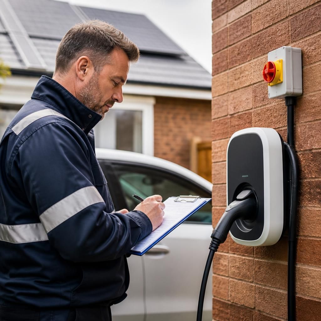 Electrical engineer completing documentation for a solar and EV charging project