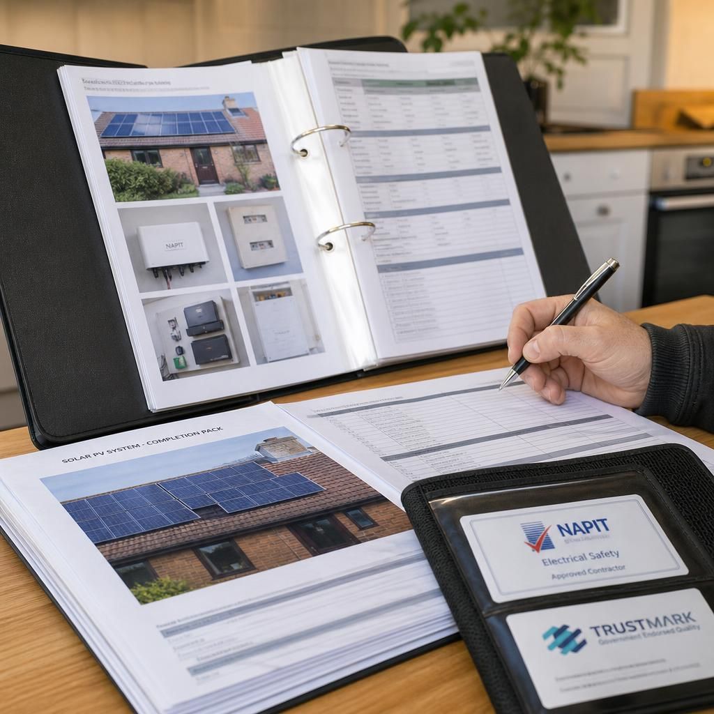 Electrical safety documentation and solar installation records prepared for a completed project