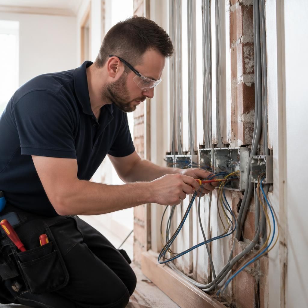 Electrician installing new wiring during a house rewire
