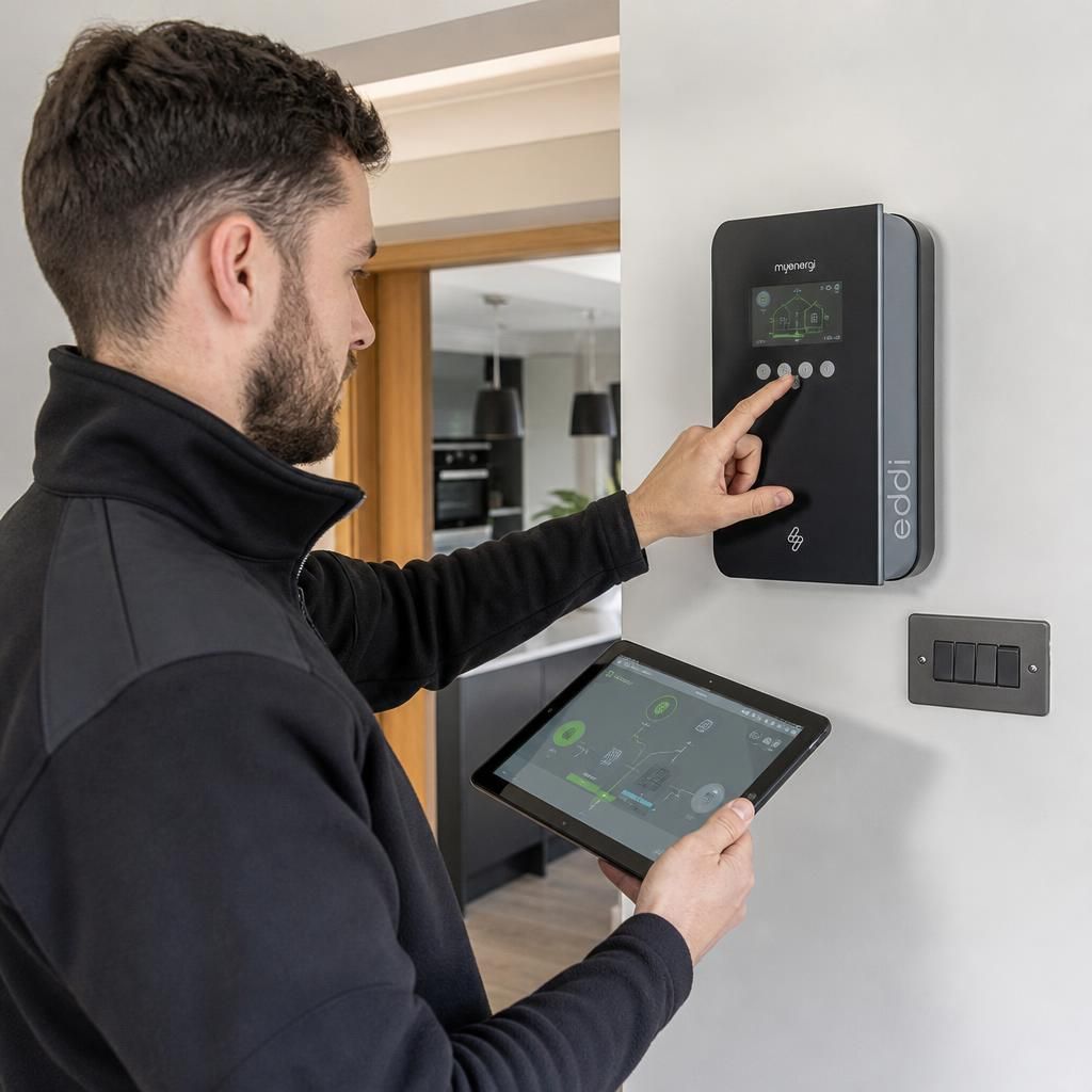 Electrical engineer checking a smart-home installation in a residential property