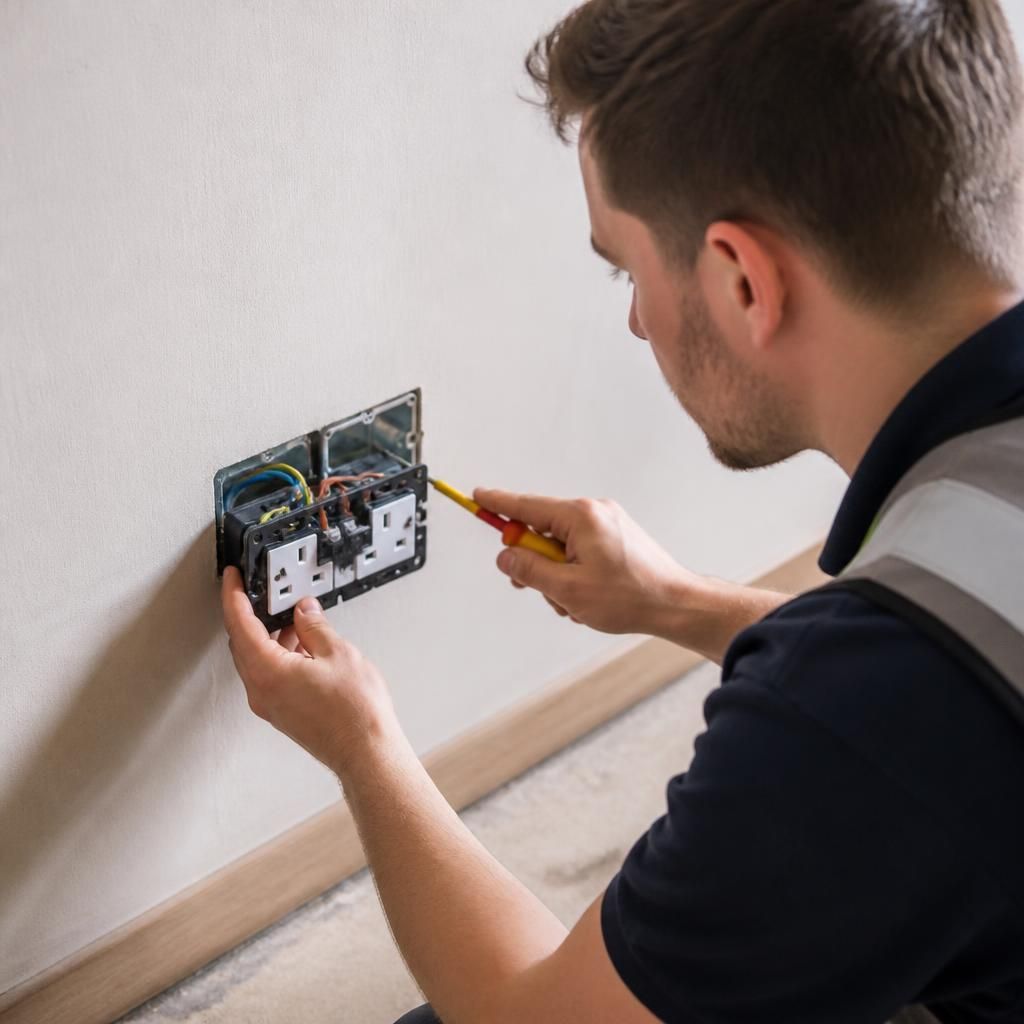 Electrician fitting a new socket during house rewiring