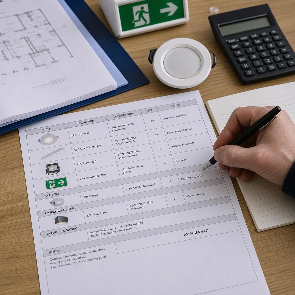 Commercial lighting quotation and installation documentation