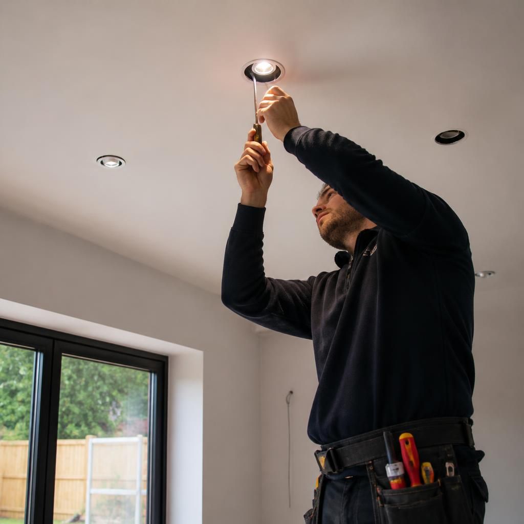 Recessed ceiling lights being installed in a newly created room