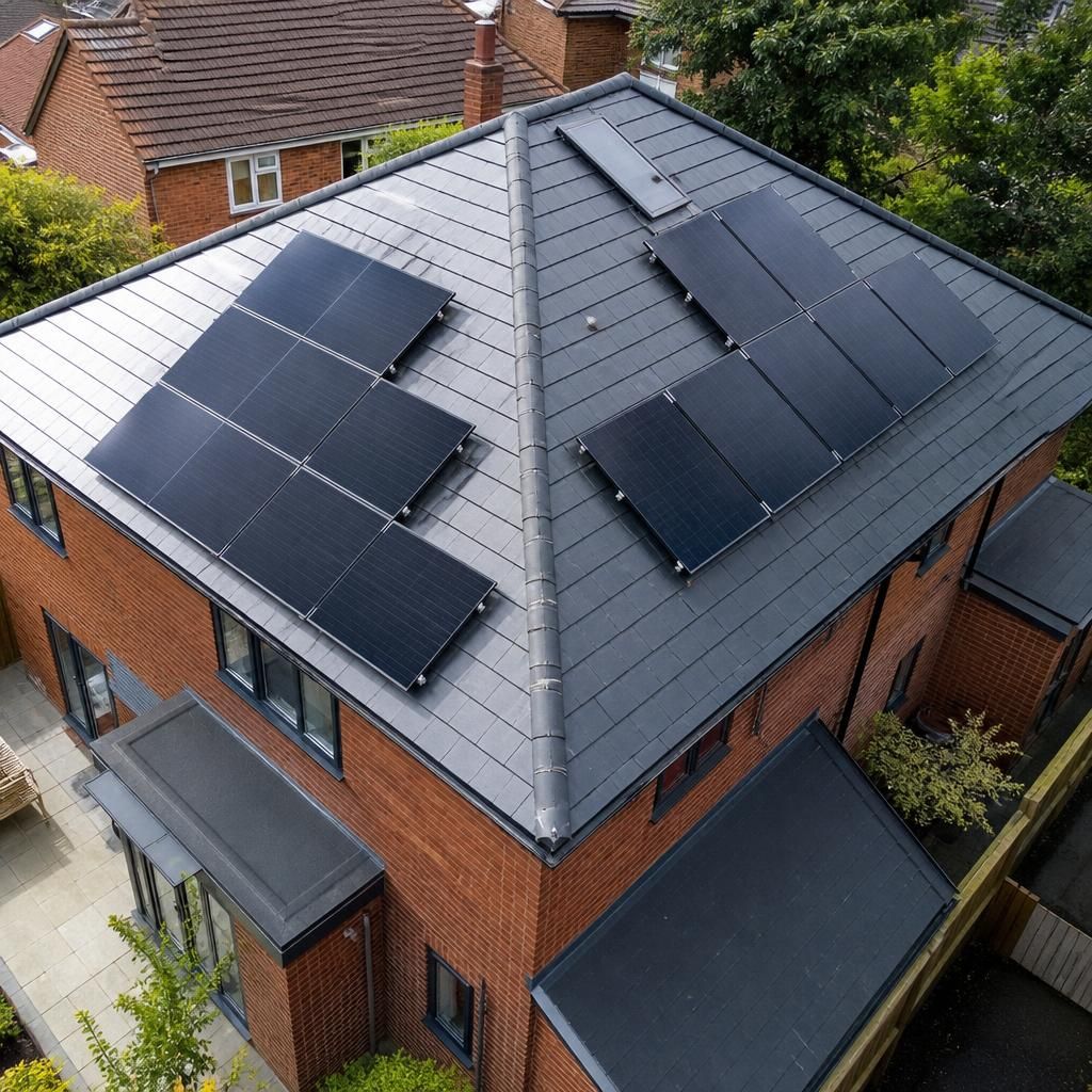 Solar panels arranged across a roof following a property-specific installation plan
