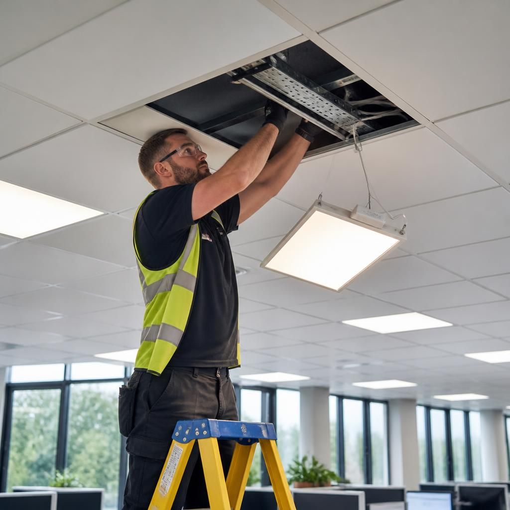 Commercial LED lighting arranged for accessible maintenance in a ceiling