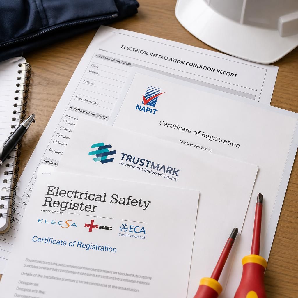 Electrical installation documentation and professional accreditation certificates