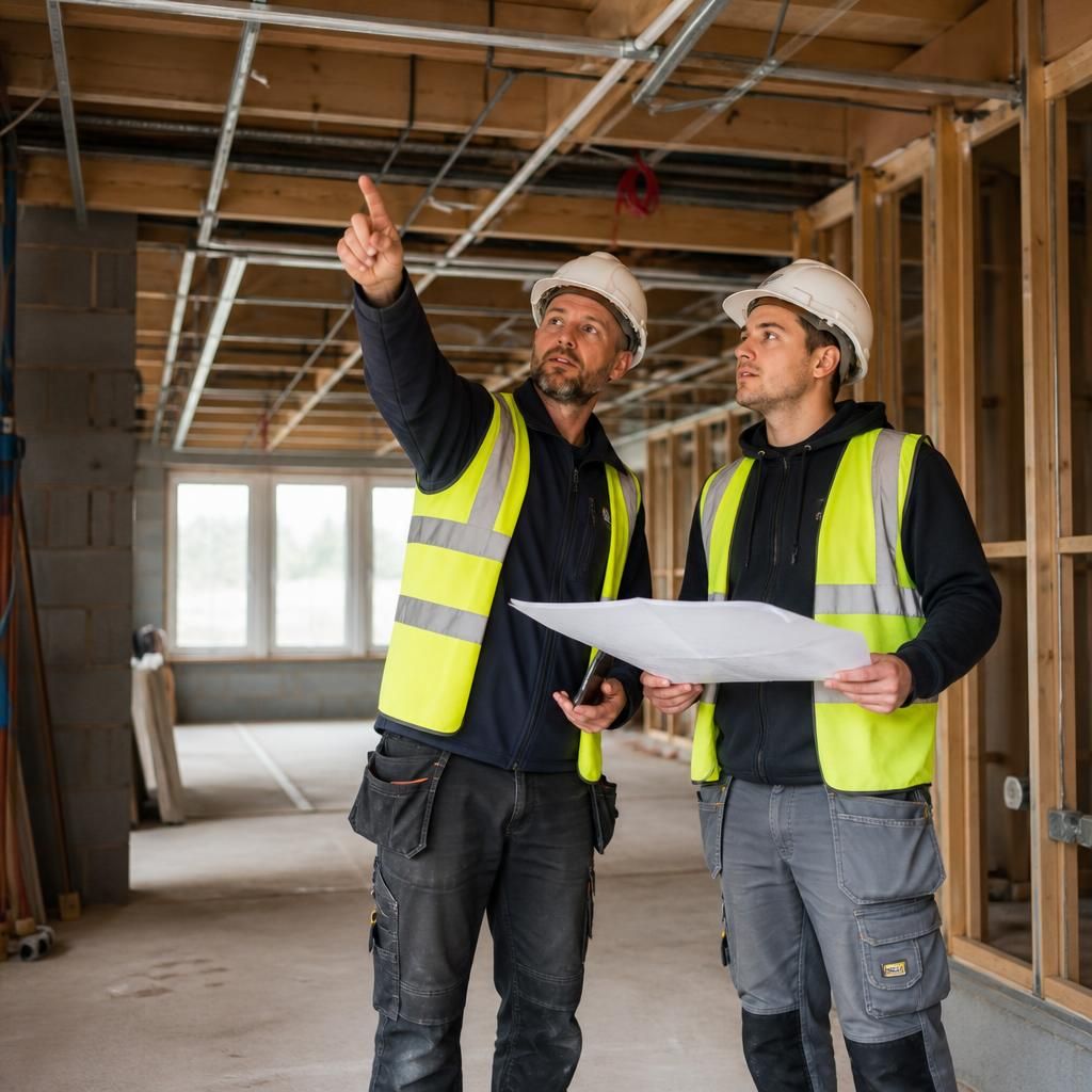 Electrical installation being coordinated with ongoing building work